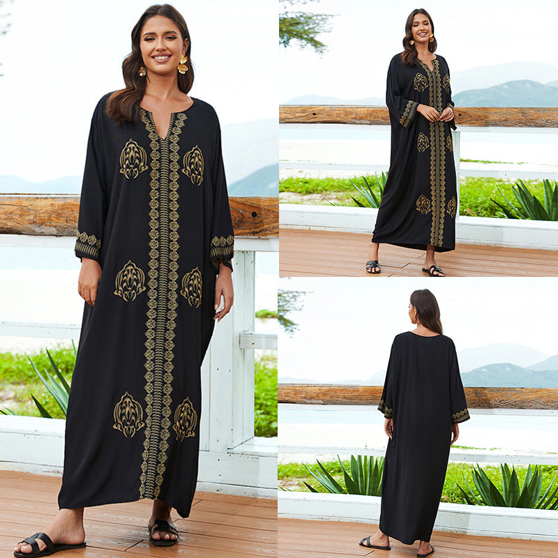 Women's Cotton Embroidered Vacation Loose Robe