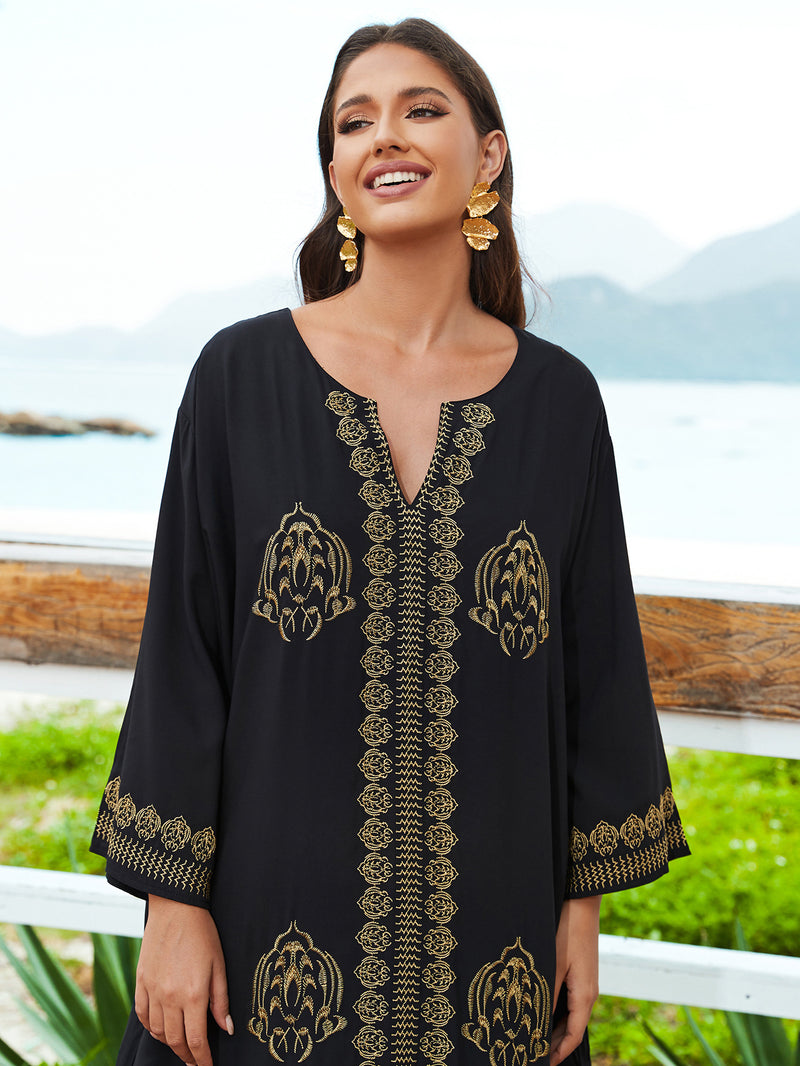 Women's Cotton Embroidered Vacation Loose Robe