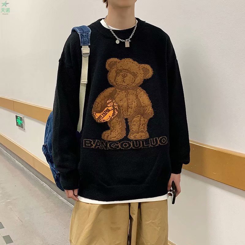 Korean Version Of Bear Sweater Crew Neck Sweater