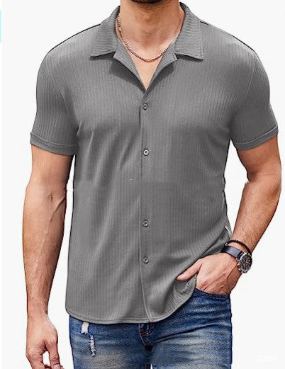 Casual Collar Short Sleeve  Polo Shirt With Button Men's Cotton Blend Shirt