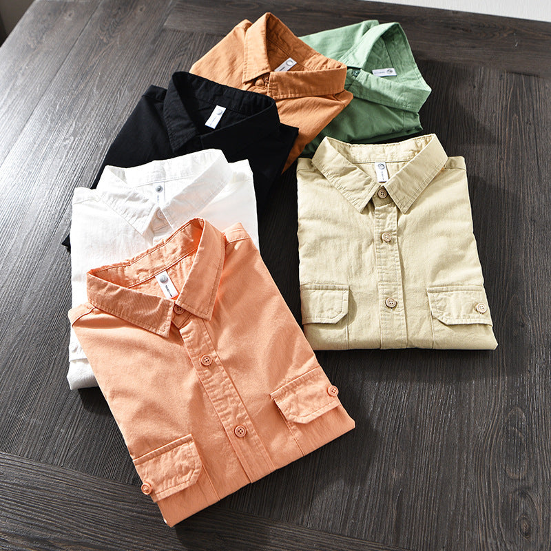 Loose All-match Double Pocket Workwear Simple Cotton Casual Shirt