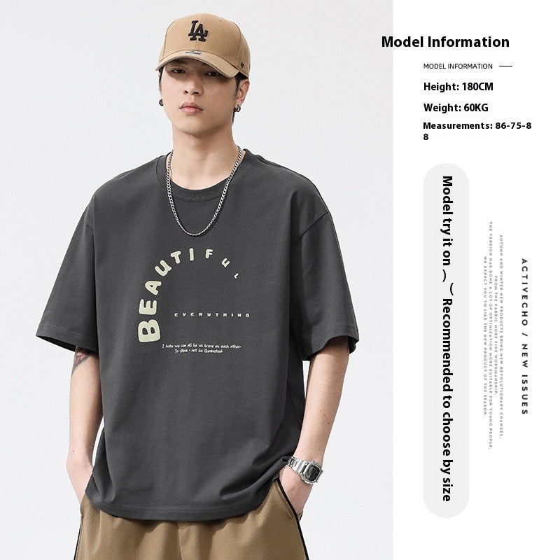 Japanese Style Alphabet Printed Round Neck T-shirt