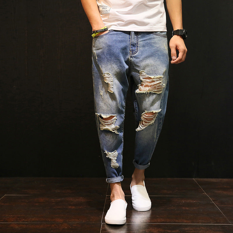 Ripped Nine-point Men Jeans Pant