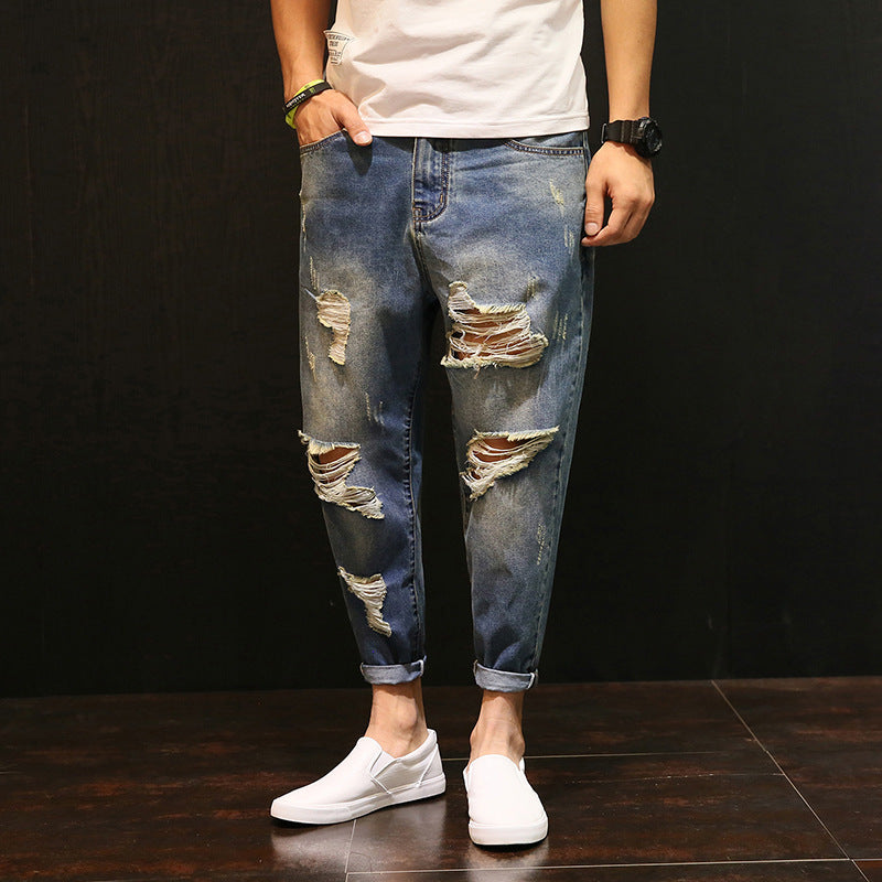 Ripped Nine-point Men Jeans Pant