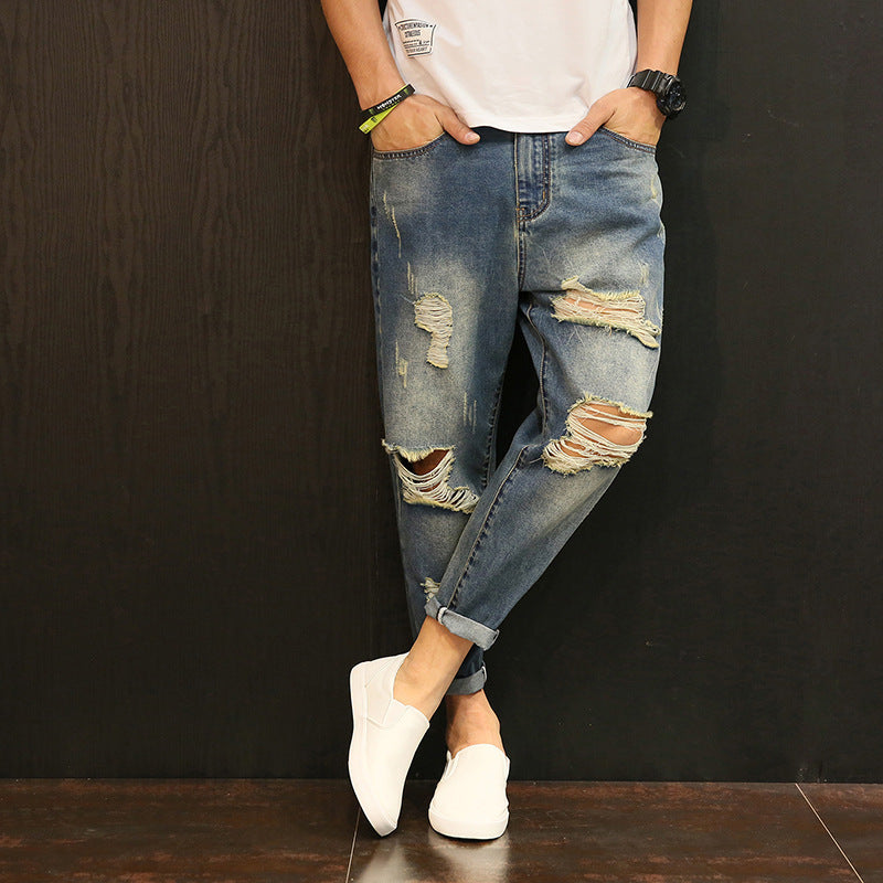 Ripped Nine-point Men Jeans Pant