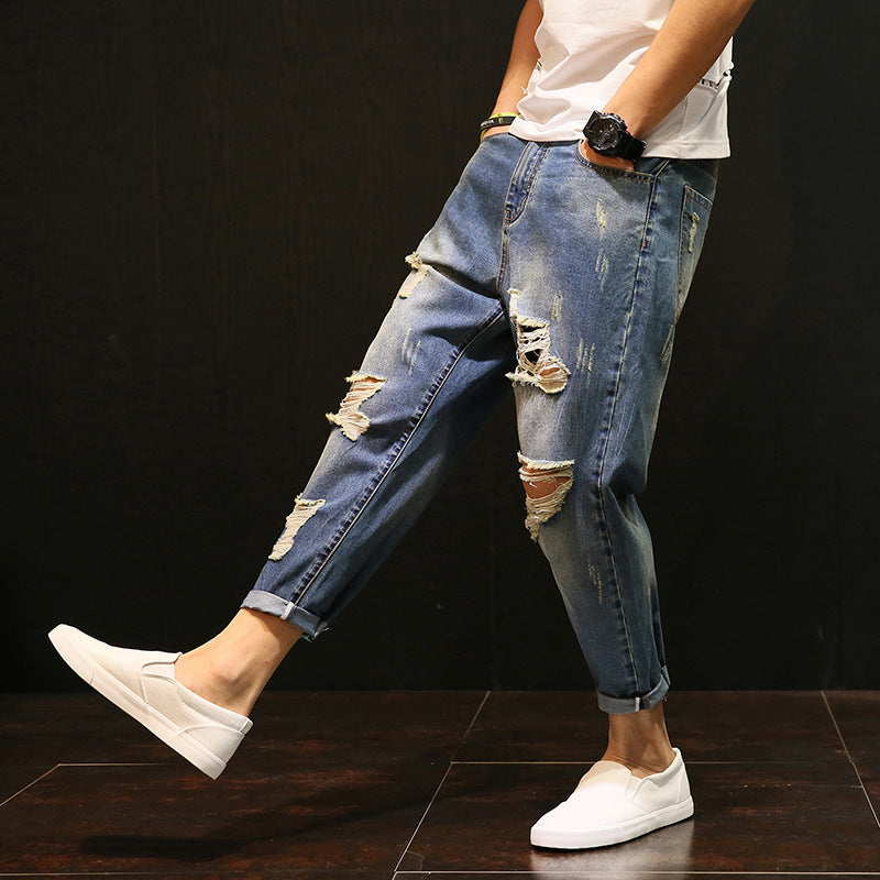 Ripped Nine-point Men Jeans Pant