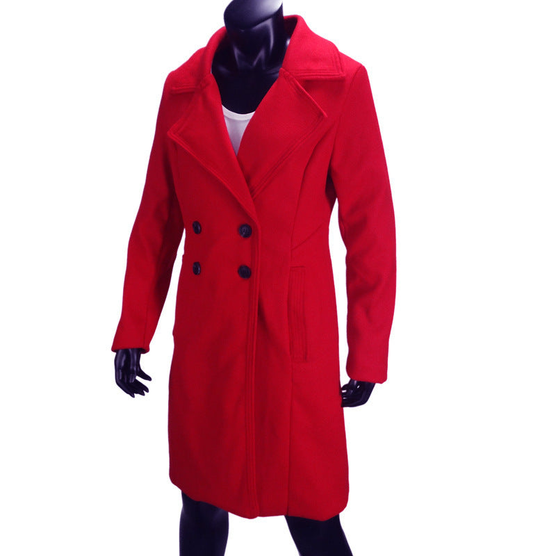 Women's Woolen Long Coat Indoor And Outdoor Casual Jacket Double Breasted Fall Winter Cloth