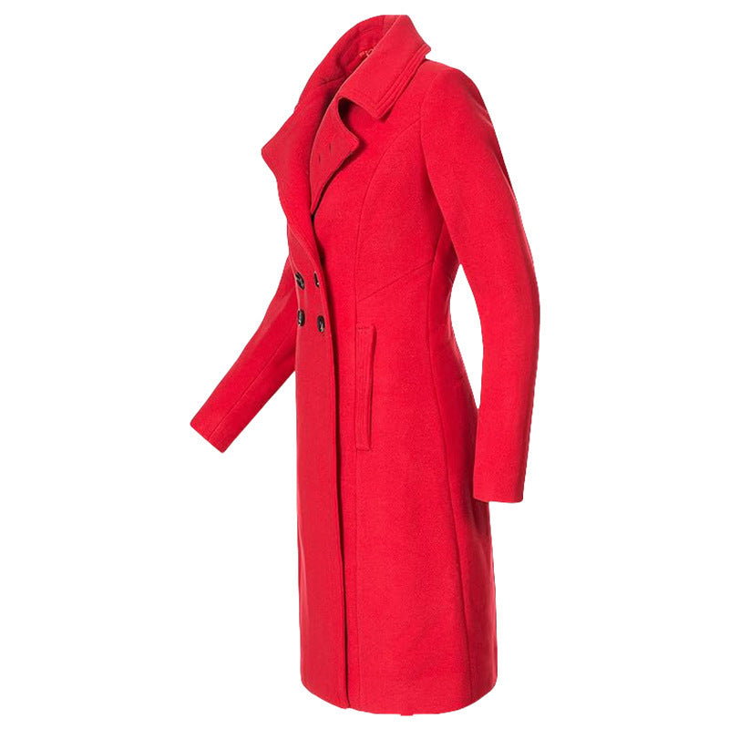 Women's Woolen Long Coat Indoor And Outdoor Casual Jacket Double Breasted Fall Winter Cloth