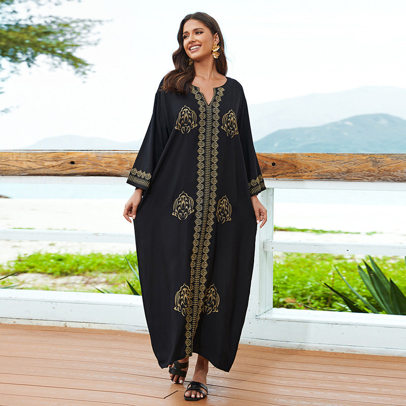 Women's Cotton Embroidered Vacation Loose Robe