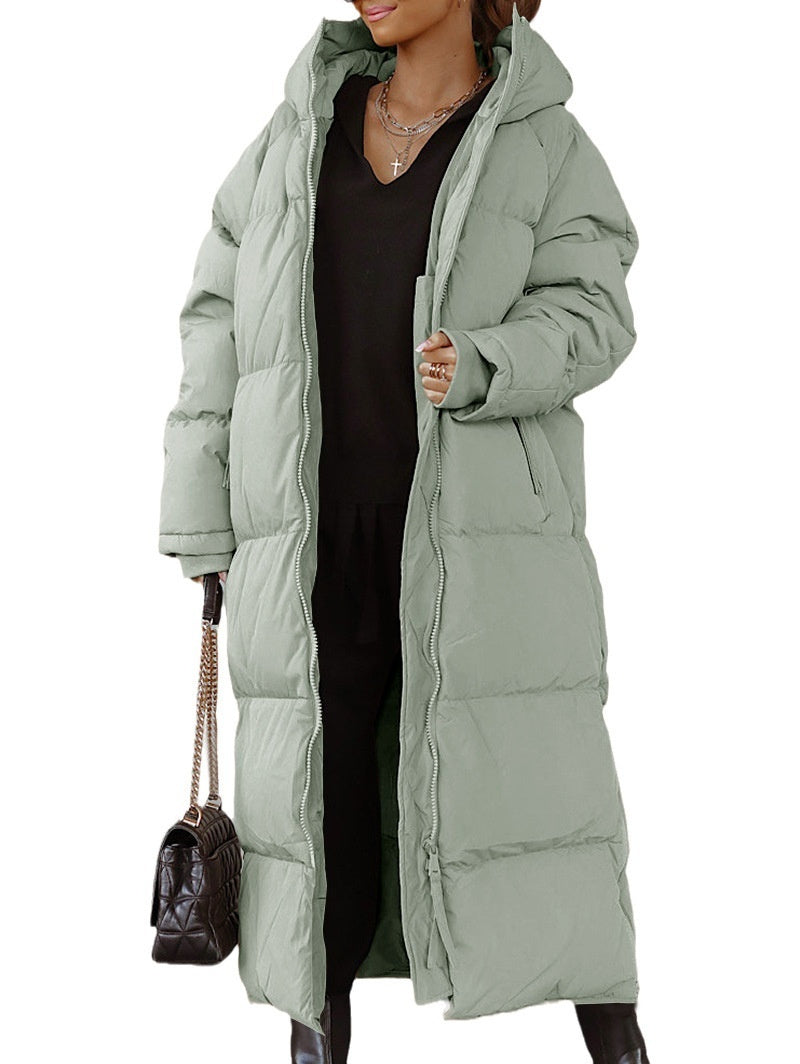 Hooded Solid Color Long Casual Zip Coat