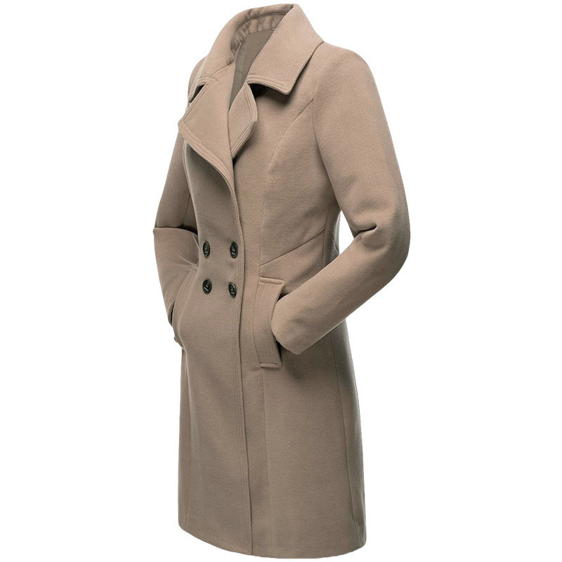 Women's Woolen Long Coat Indoor And Outdoor Casual Jacket Double Breasted Fall Winter Cloth