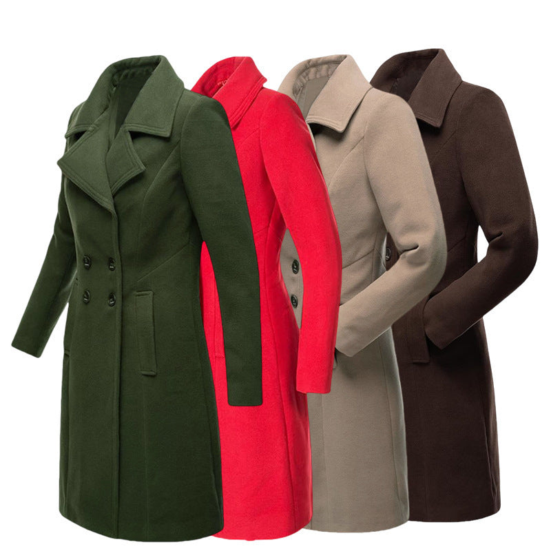 Women's Woolen Long Coat Indoor And Outdoor Casual Jacket Double Breasted Fall Winter Cloth