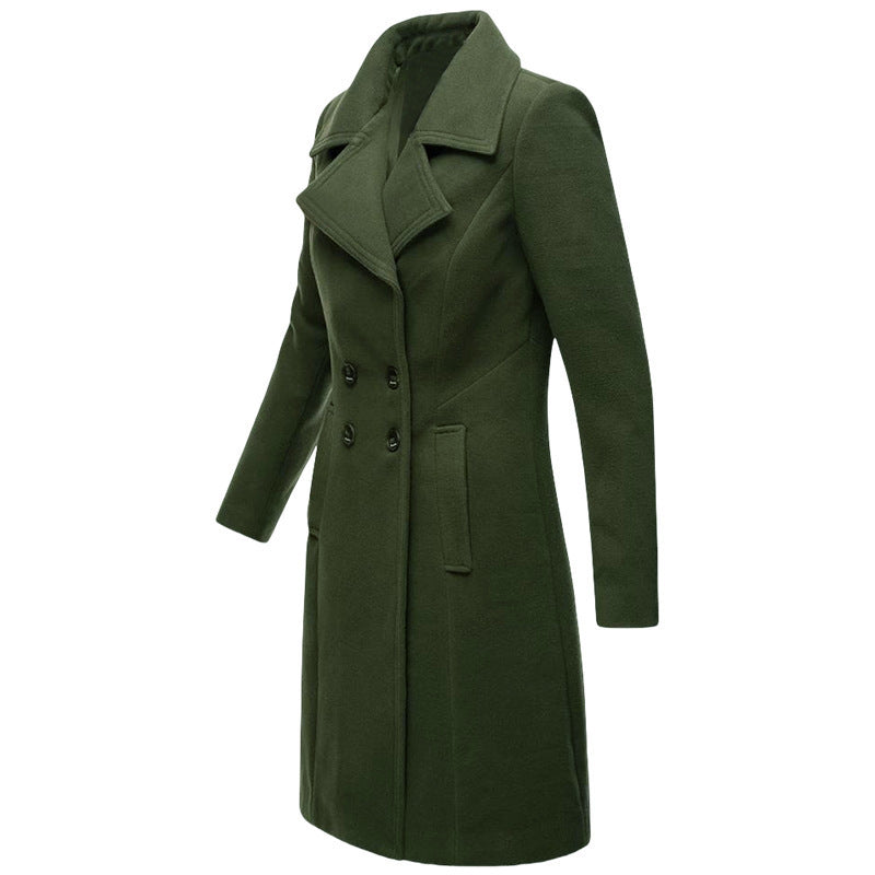 Women's Woolen Long Coat Indoor And Outdoor Casual Jacket Double Breasted Fall Winter Cloth