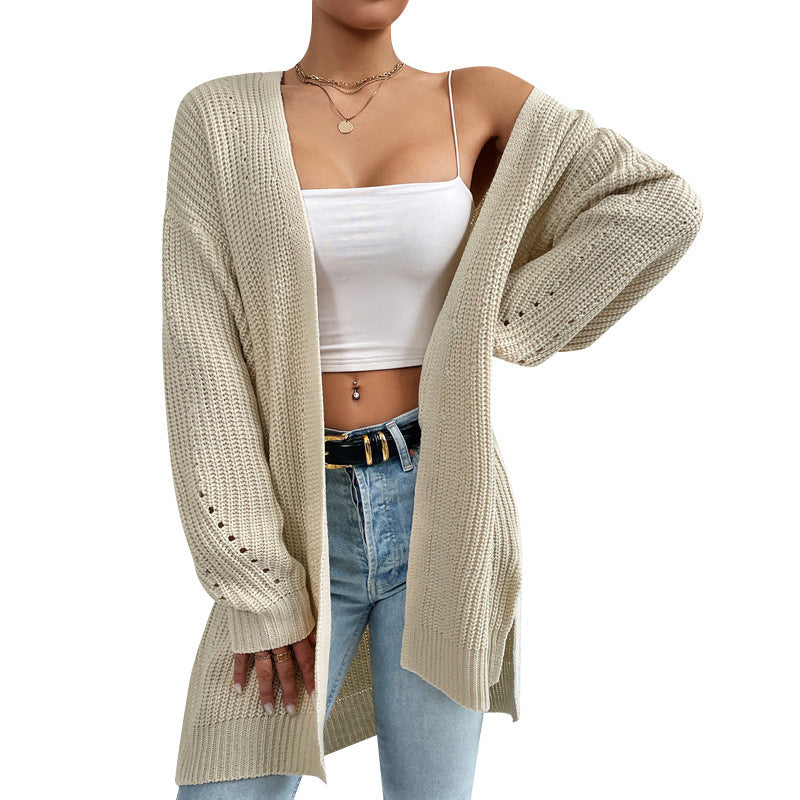 Solid Color SweaterLoose Medium Length Sweater Jacket Knitted Cardigan