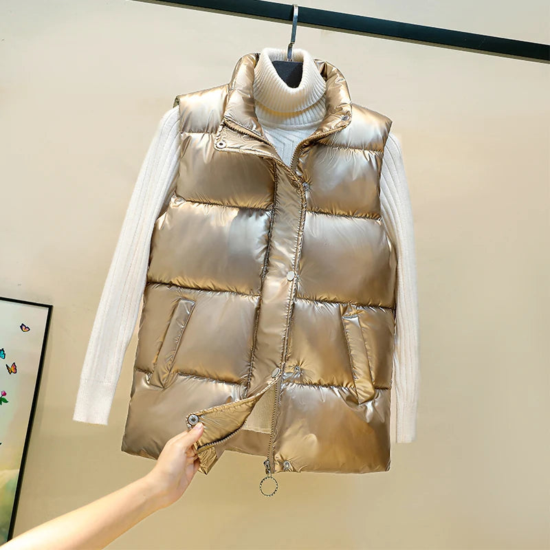 Plus size women autumn Waistcoat Glossy Bright Winter Warm Vest