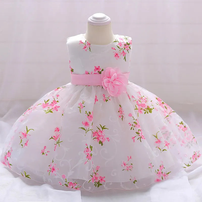 Flower Elegant Birthday Party Lace Ball Gown Dress for Baby Girls