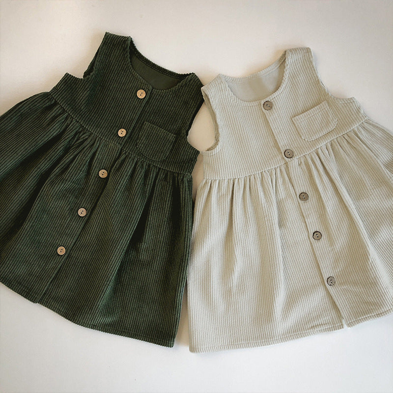 Kids' Korean Style Corduroy Warm Dress