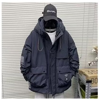 Men's Workwear Multi-pocket Loose Reversing Cotton Jacket Outdoor Hooded Warm