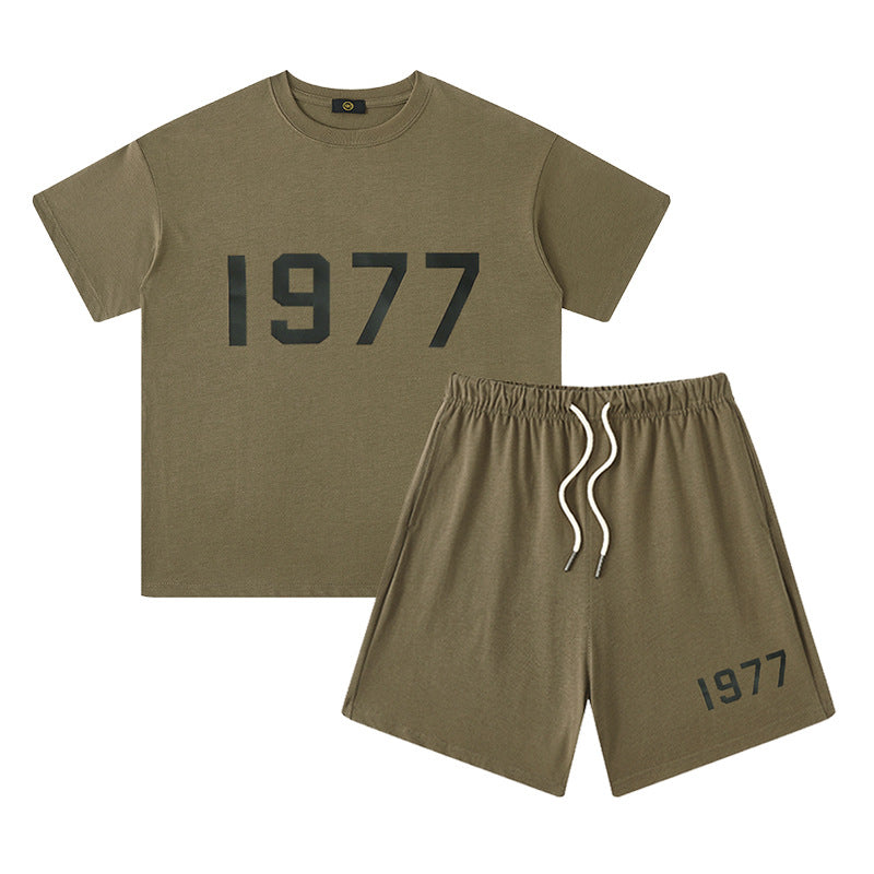 Children&#039;s Clothing European And American High Street FOG Letter 1977 Printed Short Sleeve Shorts Set For Boys And Girls  Children&#039;s Clothing