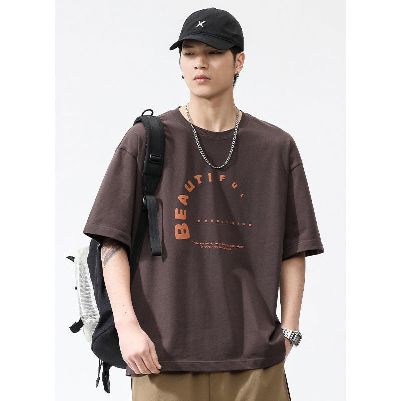 Japanese Style Alphabet Printed Round Neck T-shirt