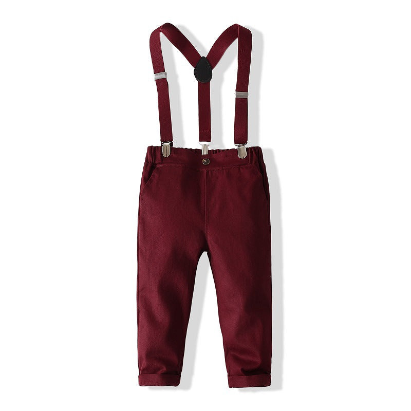 Boys Gentleman Dress Suspender Suit  Season: Spring and Autumn