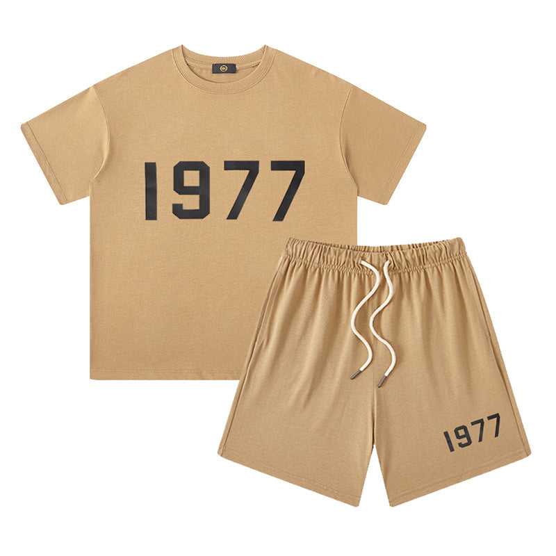 Children&#039;s Clothing European And American High Street FOG Letter 1977 Printed Short Sleeve Shorts Set For Boys And Girls  Children&#039;s Clothing