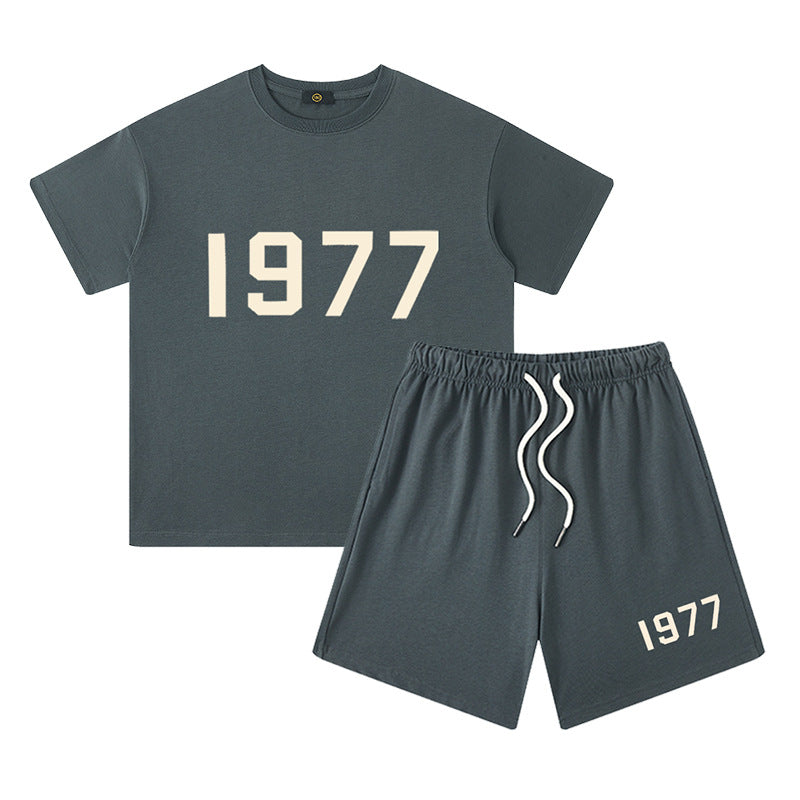 Children&#039;s Clothing European And American High Street FOG Letter 1977 Printed Short Sleeve Shorts Set For Boys And Girls  Children&#039;s Clothing