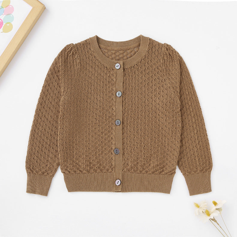 Clothing Children's Thin Knitted Cardigan Hollow Sunscreen Baby Combed Cotton Air Conditioning Shirt