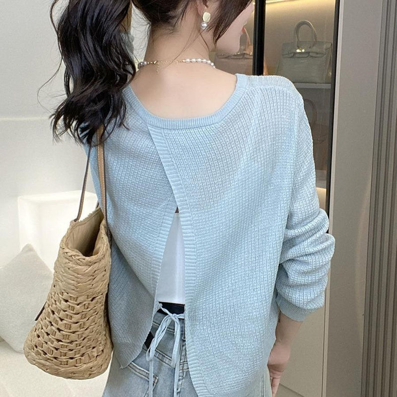 Thin Lace Up Knitted Top Women's Design New Long Sleeve