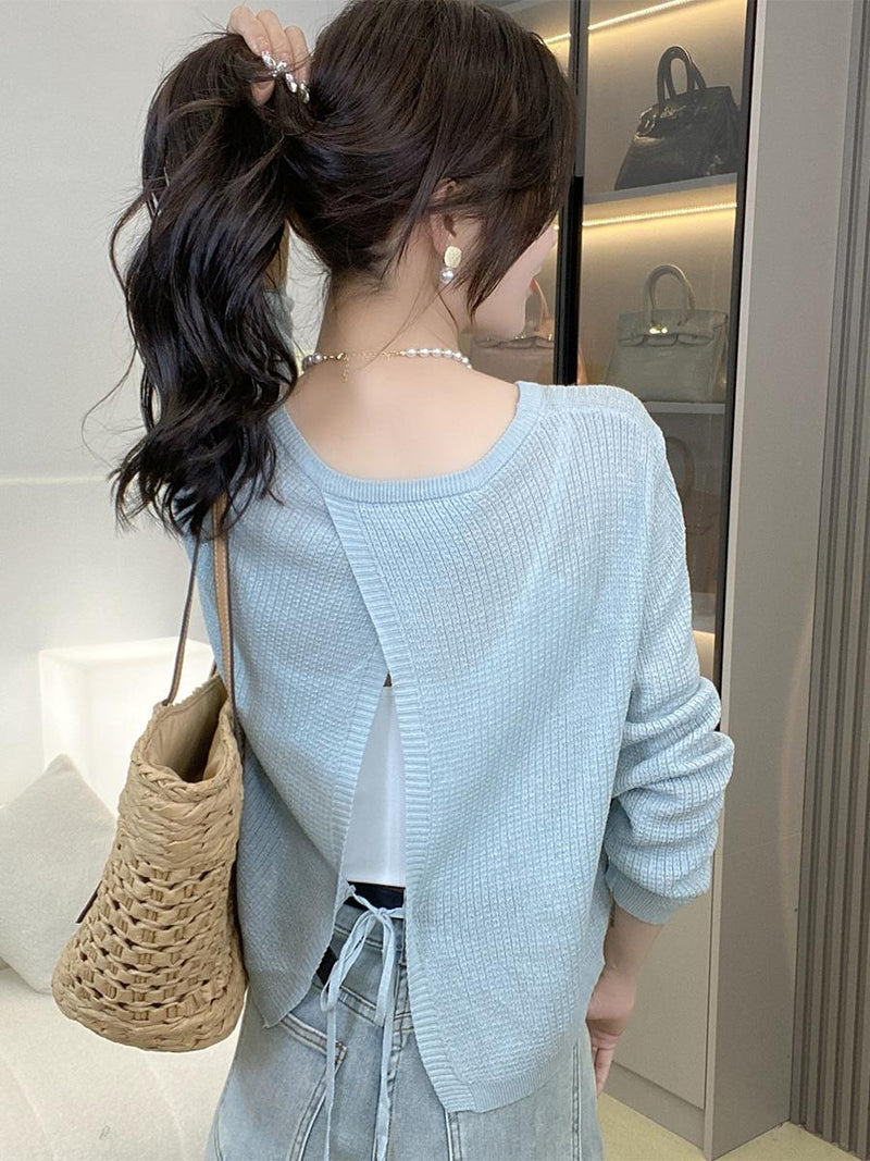 Thin Lace Up Knitted Top Women's Design New Long Sleeve