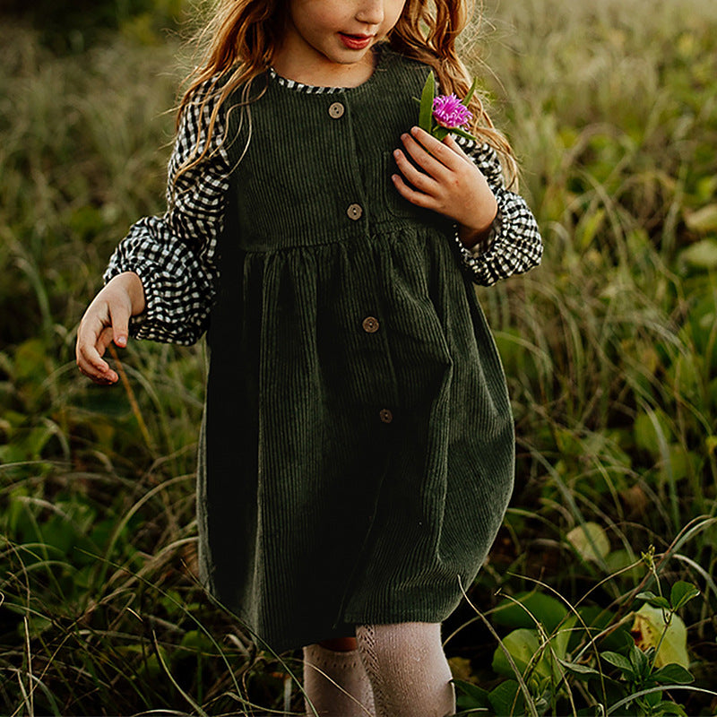 Kids' Korean Style Corduroy Warm Dress