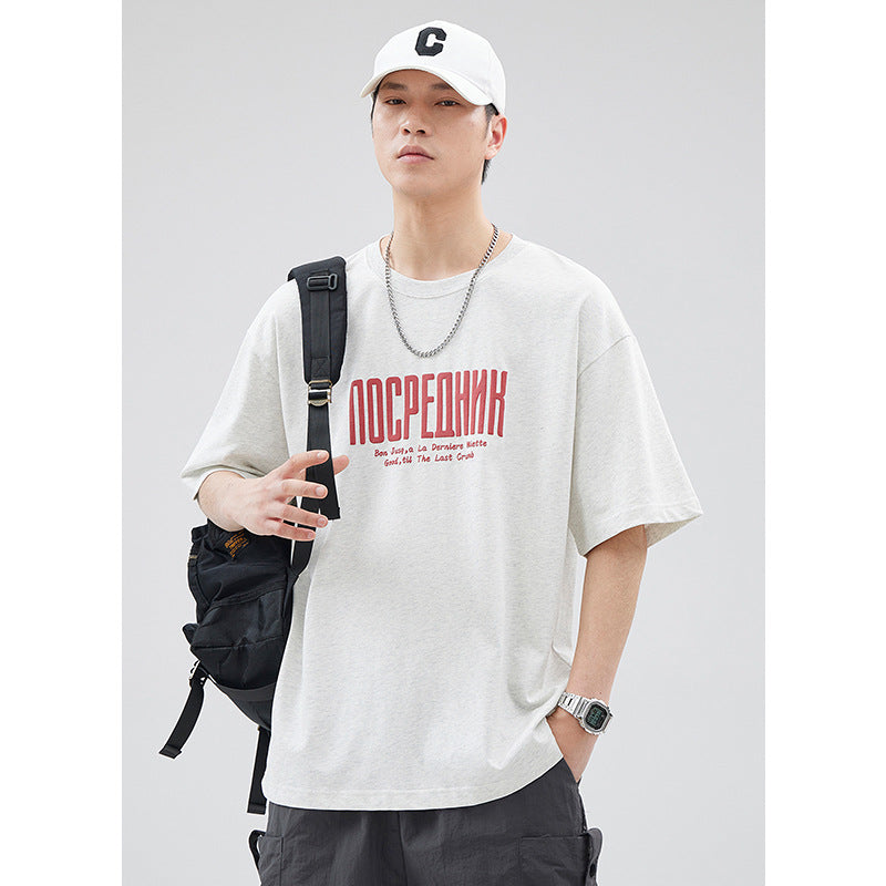 Letter Printed T-shirt Japanese Loose Cotton Half Sleeve Shirt