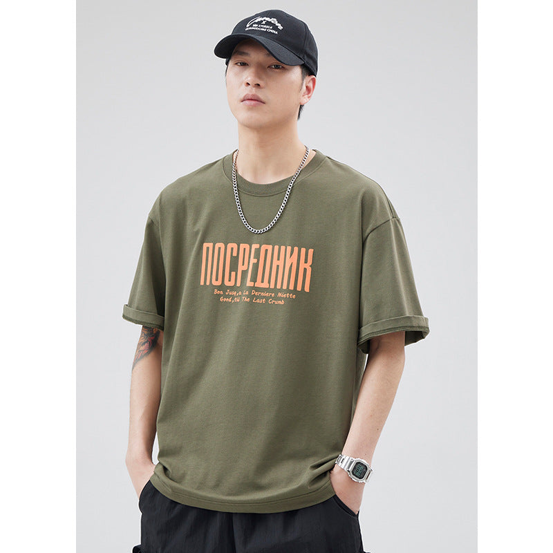 Letter Printed T-shirt Japanese Loose Cotton Half Sleeve Shirt