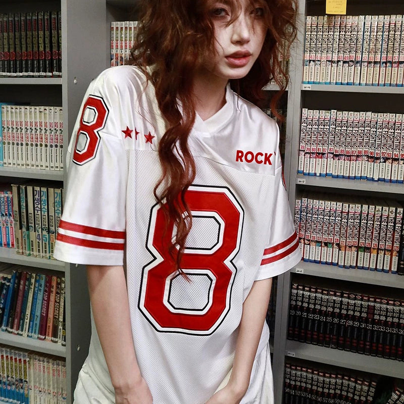 Hot Girl Loose Letter Printed Short Sleeve Versatile Football Uniform T-Shirt Top