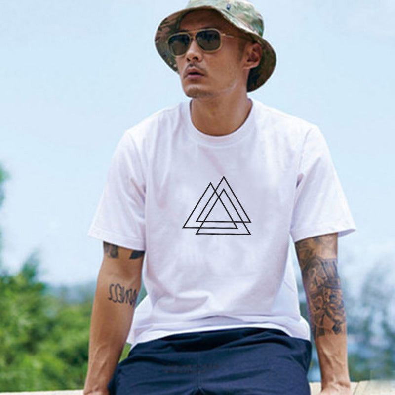 Summer Round Neck White Cotton Loose Men's Half Sleeve T-Shirt