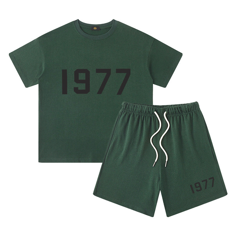 Children&#039;s Clothing European And American High Street FOG Letter 1977 Printed Short Sleeve Shorts Set For Boys And Girls  Children&#039;s Clothing