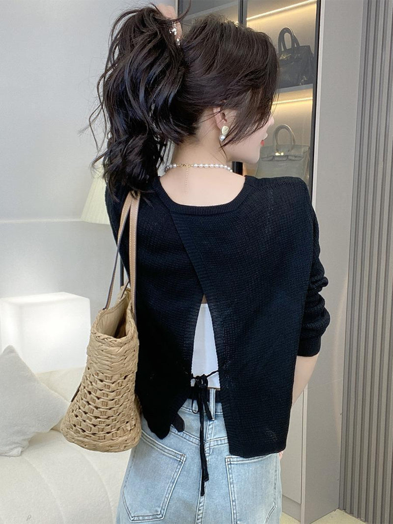 Thin Lace Up Knitted Top Women's Design New Long Sleeve