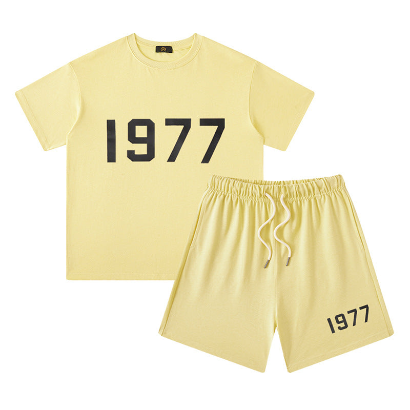 Children&#039;s Clothing European And American High Street FOG Letter 1977 Printed Short Sleeve Shorts Set For Boys And Girls  Children&#039;s Clothing