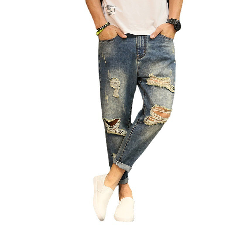 Ripped Nine-point Men Jeans Pant