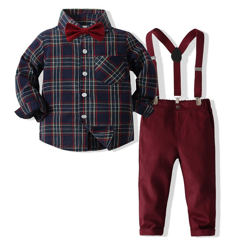 Boys Gentleman Dress Suspender Suit  Season: Spring and Autumn