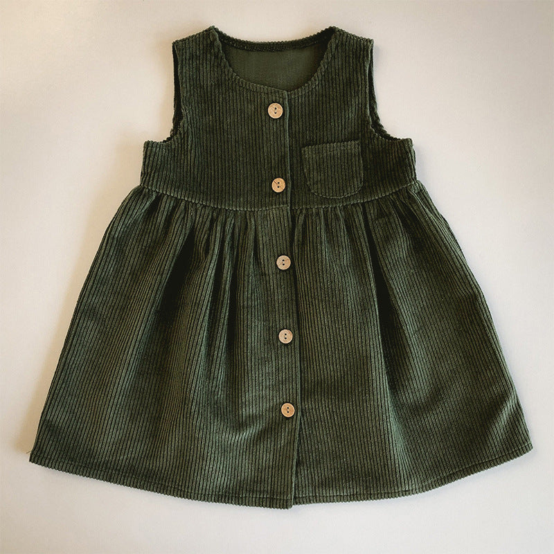 Kids' Korean Style Corduroy Warm Dress