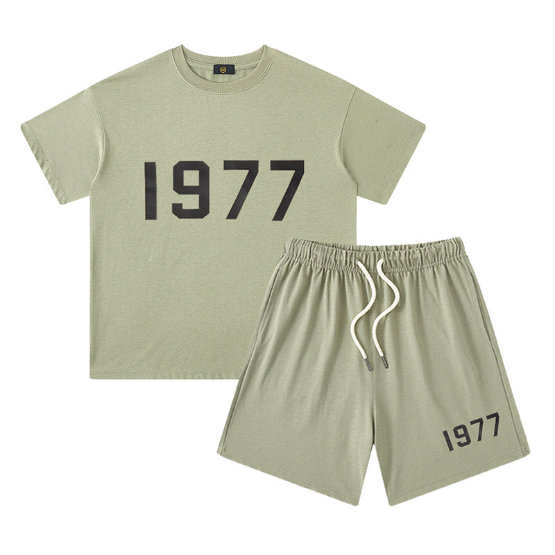 Children&#039;s Clothing European And American High Street FOG Letter 1977 Printed Short Sleeve Shorts Set For Boys And Girls  Children&#039;s Clothing