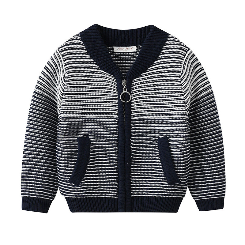 Boys&#039; Knitted Jackets Children&#039;s Striped Baseball Uniforms Cardigan Jackets And Sweaters