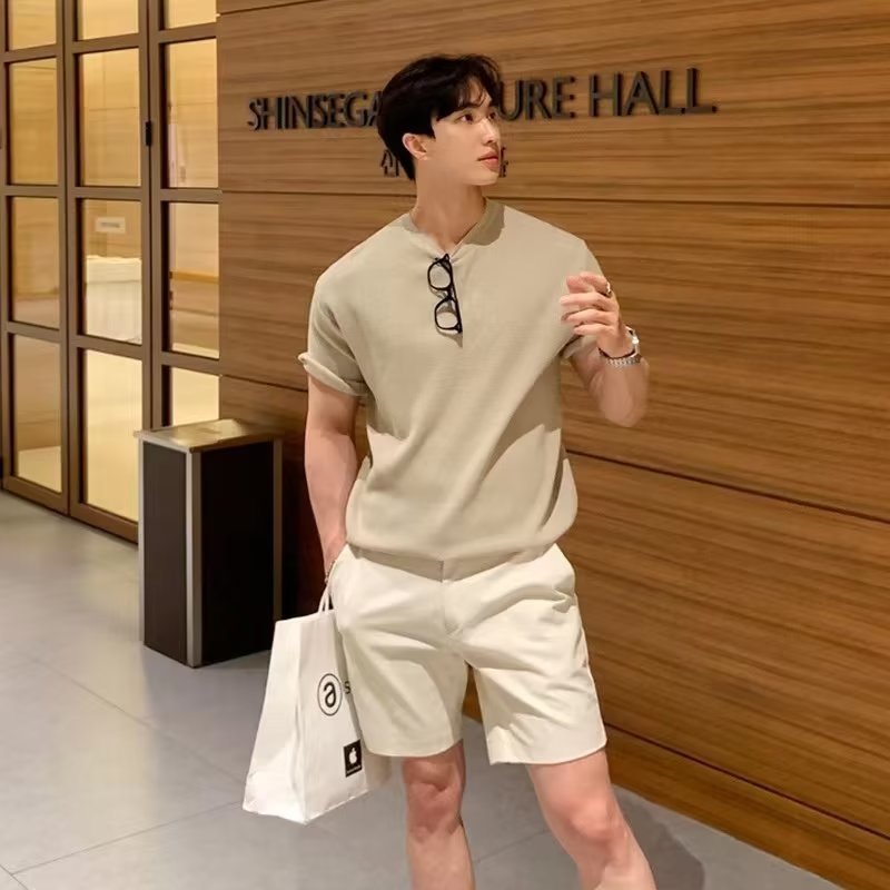 Stretch Korean Summer Men&#039;s T-shirt Short-sleeved Sweater Loose Japanese South Korea Dongdaemun Men&#039;s Shirt