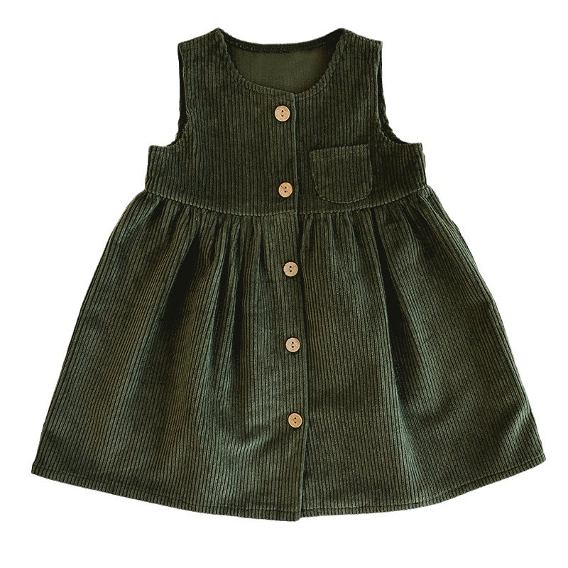 Kids' Korean Style Corduroy Warm Dress