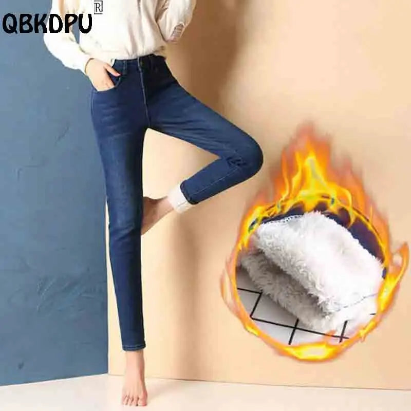 Warm Skinny Lambswool Jeans Women Fleece Denim Pants