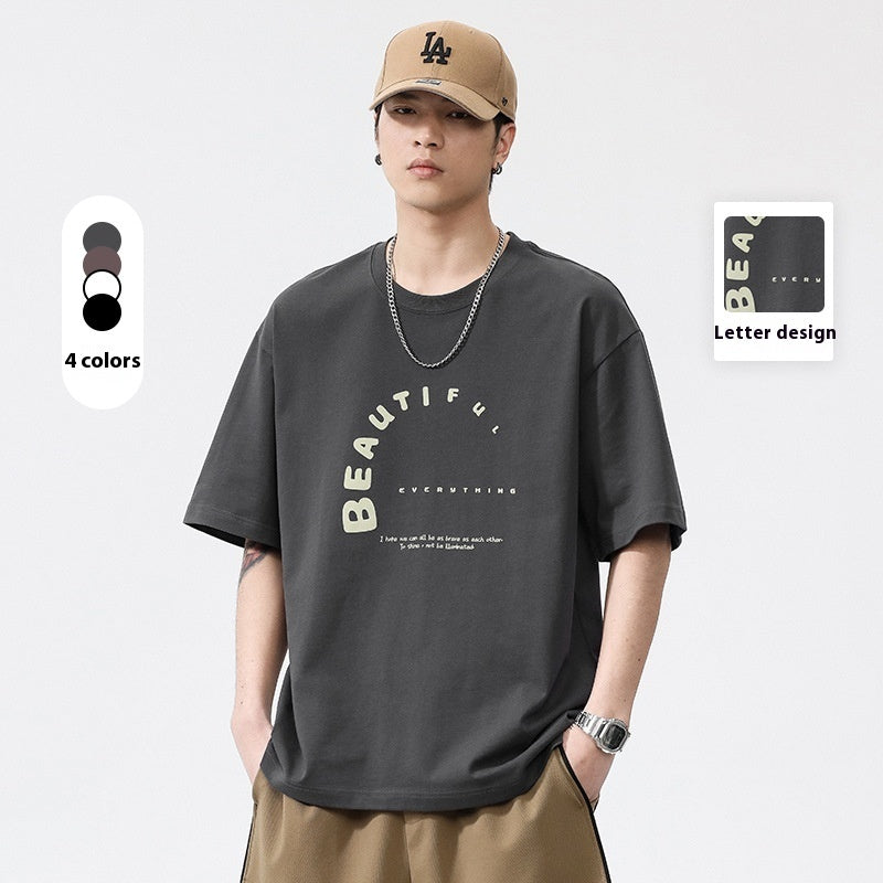 Japanese Style Alphabet Printed Round Neck T-shirt