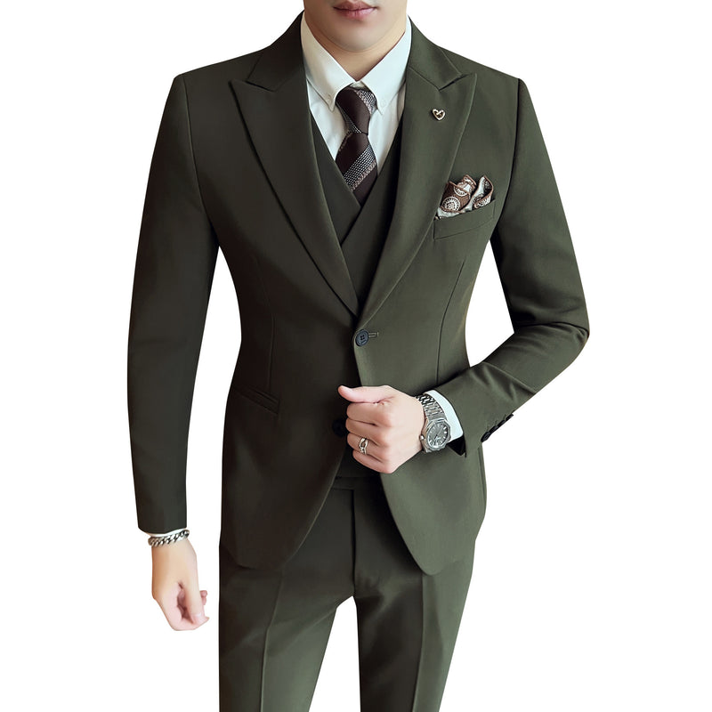 Three-piece Slim Korean Style Double Buckle Solid Color Light Business Suit