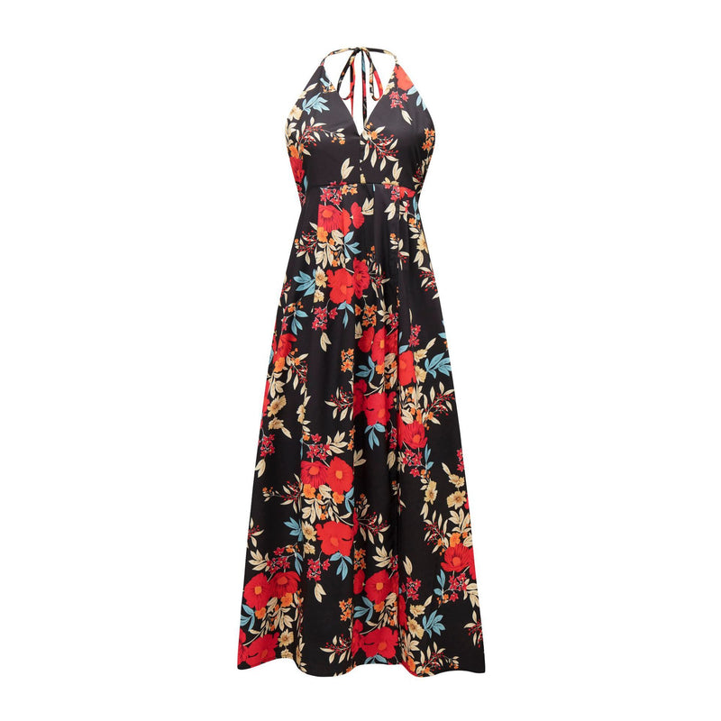 Women's Printed V-neck Flower Dress