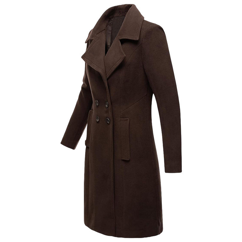 Women's Woolen Long Coat Indoor And Outdoor Casual Jacket Double Breasted Fall Winter Cloth